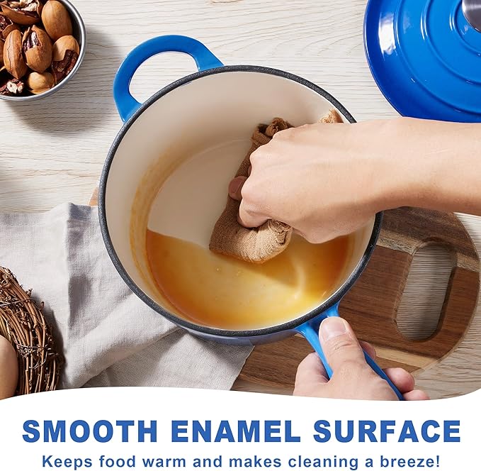 1 Quart Saucepan with Lid, Leonyo Enameled Cast Iron Dutch Oven Pot, Non Stick Small Cooking Pots Kitchen Induction Cookware for All Cooktops Cooking Pasta, Soup, Ramen - Up to 500°F, Dark Blue