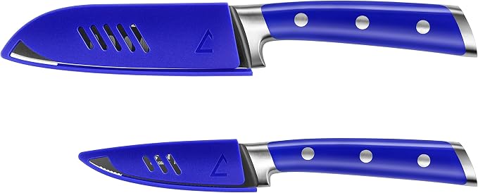 Cangshan S+ Series 1022124 German Steel Forged 2-Piece Titanium Coated Santoku Starter Knife Set with Sheaths, Atlantic Blue
