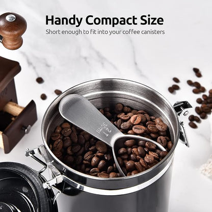 18/8 Stainless Steel Coffee Scoop: U-Taste 2 Tablespoon Metal Measuring Spoon Set of 2, Short Handled Measure Scooper for Ground Coffee, Bean, Espresso, Powder, for Canister (Silver, 2Tbsp/30ml)