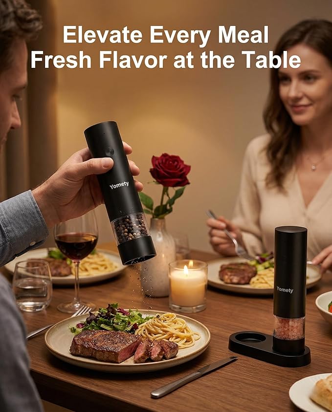 Electric Salt and Pepper Grinder Set-Rechargeable Salt and Pepper Mill Set All in One, Automatic Refillable Adjustable Coarseness Ceramic Grinder, Salt and Pepper Shakers for Kitchen Gadgets