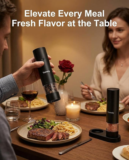 Electric Salt and Pepper Grinder Set-Rechargeable Salt and Pepper Mill Set All in One, Automatic Refillable Adjustable Coarseness Ceramic Grinder, Salt and Pepper Shakers for Kitchen Gadgets