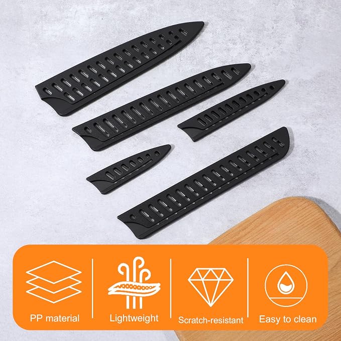 8 Pcs Universal Knife Guards Set, Plastic Safety Knife Covers Black Knives Sheath Blade Protector Kitchen Knives Sheath for Paring Utility Bread Chef Knifes