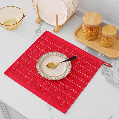 Mordimy 100% Cotton Terry Cloth Dish Cloths, Soft and Absorbent Checkered Dish Towels, Quick Drying Dish Rags for Washing Dishes, 12 Pack, 12 x 12 Inches, Red