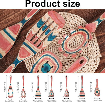 Wooden Spoons for Cooking – 7 Piece Pakkawood Kitchen Utensils Set with Spatulas, Spoons, Ladles, and Turner for Mixing, Serving & Cooking