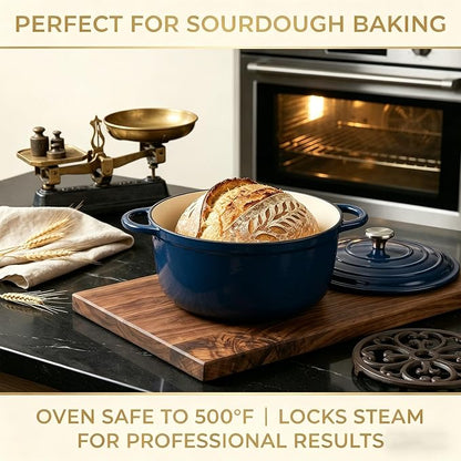 QuliMetal Enameled Cast Iron Cookware Set, 4-Piece Pots and Pans Set with Lids, 10.25" Skillet, 2QT Saucepan, 2.8QT & 4.8QT Dutch Ovens, Oven Safe to 500°F, All Stovetops Compatible - Navy Blue
