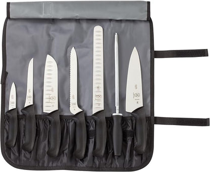 Mercer Culinary Millennia 8-Piece Knife Roll Set, Black Handles