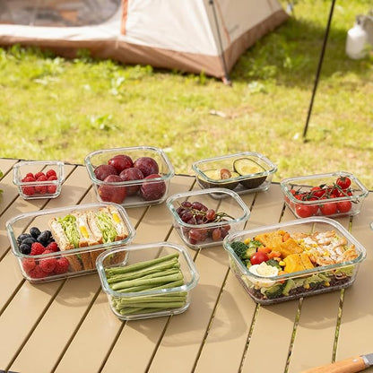 GENICOOK Glass Meal Prep Containers Set, 15 Pack Airtight Food Storage Containers with Locking Lids, Borosilicate Glass Lunch Containers BPA-Free for Healthy Eating, Microwave Oven Dishwasher Safe