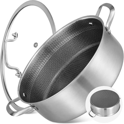 LOLYKITCH 7 QT Large Deep Frying Pan with Lid, 12 Inch Nonstick Triply Stainless Steel Skillet Saute Pan, Ceramic Hybrid Honeycomb Cookware for Family Meal – Oven & Induction Ready, Riveted Handles