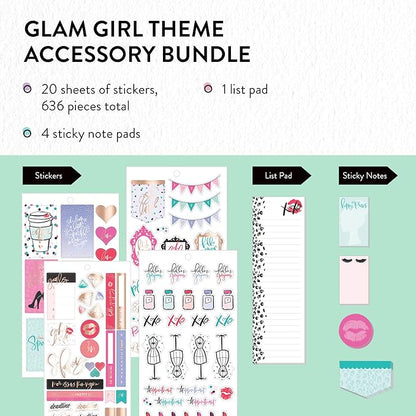 me & my BIG ideas Accessory Book Bundle - The Happy Planner Scrapbooking Supplies - Glam Girl Theme - 4 Sticky Note Pads & 1 ListPad - Multi-Color & Gold Foil Stickers - 20 Sheets, 636 Stickers Total