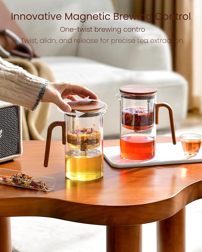 ZENS Magnetic Tea Pot, Enchanted Magic Glass Teapot with Infuser for Loose Leaf Tea Steeper, Mess-Free Magnetic Tea Maker Tea Diffusers for Herbal Tea Lovers Ideal Gifts, 28oz (830 ml)
