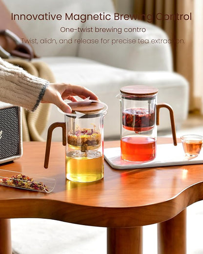 ZENS Magnetic Tea Pot, Enchanted Magic Glass Teapot with Infuser for Loose Leaf Tea Steeper, Mess-Free Magnetic Tea Maker Tea Diffusers for Herbal Tea Lovers Ideal Gifts, 28oz (830 ml)