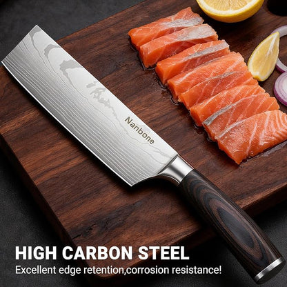 Nakiri Knife 7 Inch Sharp Meat Cleaver and Vegetable Kitchen Knife Damascus Asian Chef Knife for Home and Kitchen with Ergonomic Handle High Carbon Stainless Steel knife Chef Cooking Gift