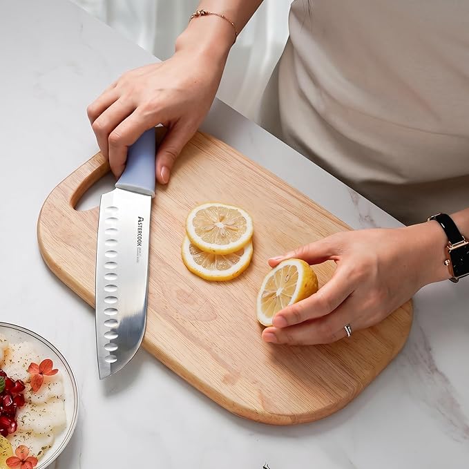 Astercook Kitchen Knife Set with Block and Sharpener 15 Piece German High Carbon Stainless Steel Knives Sharp Blade Dishwasher Safe Deba Knives with Ergonomic Handle, Delicate Blue