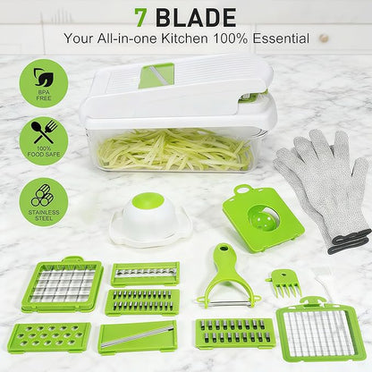 Mandoline Slicer for Kitchen, Vegetable Chopper with Adjustable Stainless Steel Blades, Fruit Slicer & Food Cutter for Potato, Onion, Cucumber, Carrot and Meal Prep, Easy to Clean