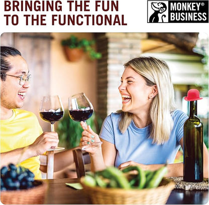 Monkey Business Silicone Wine Stopper | Seals Bottle and Keeps Wine Fresh/Cute Wine Accessories/Kitchen Gadgets/Bowler Hat Bottle Stopper (Set of 2)