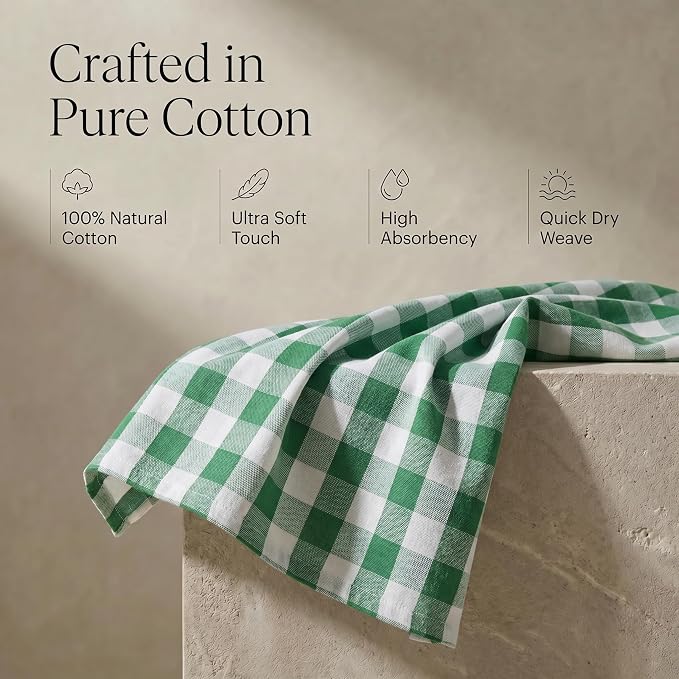 Urban Villa Kitchen Towels 100% Cotton Dish Towels for Kitchen (Set of 6) 20”x30” Dish Cloths Highly Absorbent Kitchen Linen Set with Hanging Loop Perfect for Drying Dishes Cleaning – Hunter/White