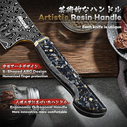 Huusk Damascus Nakiri Knife 7 Inch, Japanese Damascus Steel Chef Knives, Cleaver and Vegetable Knife with Ergonomic Resin Handle, Razor Sharp Kitchen Knives, Birthday Cooking Gifts for Men and Women