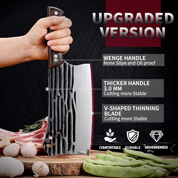 Forged Kitchen Knife - Chef & Butcher Knife for Meat Cutting & Slicing, Serbian Design, Wood Handle, Gift Packaging