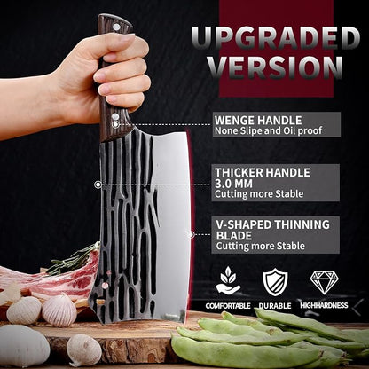 Forged Kitchen Knife - Chef & Butcher Knife for Meat Cutting & Slicing, Serbian Design, Wood Handle, Gift Packaging