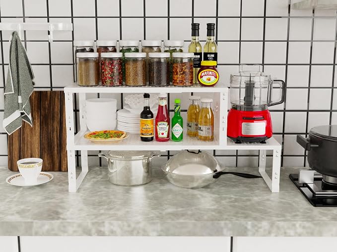 Jojocross Adjustable Expanable Stackable Spice Rack Shelf Pantry Storage Organizer for Kitchen Cabinet,Countertop,Bathroom and More.Space is no Longer Limited(3Packs/White/Large)