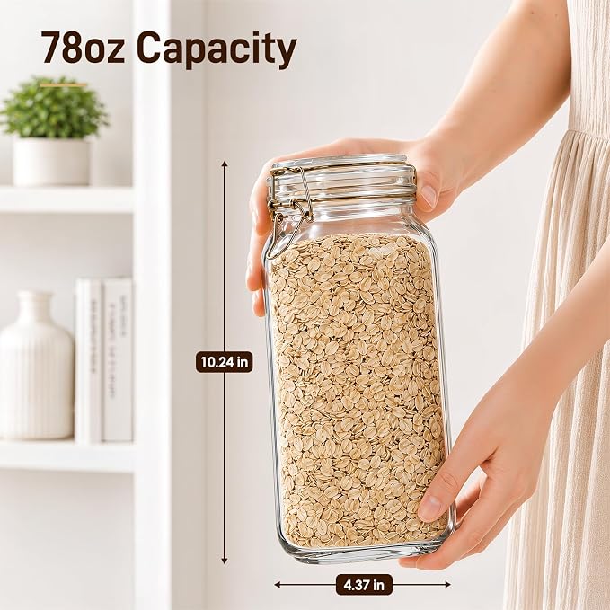 GOSCHE 78oz Glass Jars with Airtight Lids, 3 Pack Square Glass Storage Containers with Labels, Wide Mouth Borosilicate Glass Canisters, BPA-Free for Flour, Sugar, Rice, Pasta, Coffee