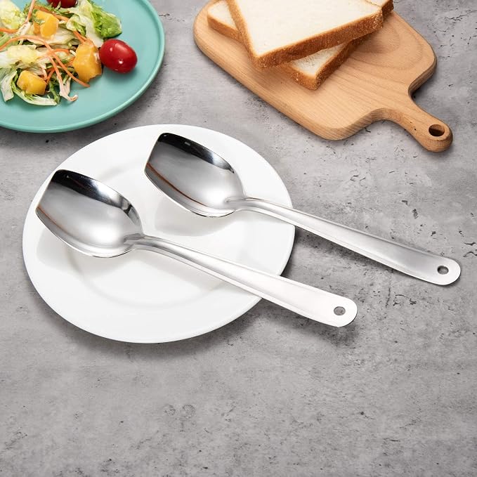 IMEEA 10-Inch Flat Bottom Solid Cooking Spoon Set of 2, 18/8 Stainless Steel Scraping Spoon for Stirring, Roux, Sauces, Cast Iron & Skillet Cooking