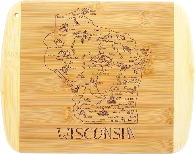 Totally Bamboo A Slice of Life Wisconsin State Serving and Cutting Board, 11" x 8.75"