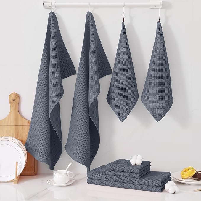 Homaxy 100% Cotton Kitchen Towels and Dishcloths Set, 12 x 12 Inches and 13 x 28 Inches, Set of 12 Bulk Kitchen Towels Set, Ultra Soft Absorbent Dish Cloths for Washing Dishes, Dark Grey