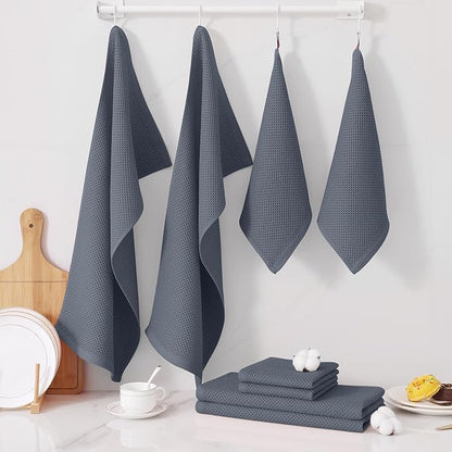 Homaxy 100% Cotton Kitchen Towels and Dishcloths Set, 12 x 12 Inches and 13 x 28 Inches, Set of 16 Bulk Kitchen Towels Set, Ultra Soft Absorbent Dish Cloths for Washing Dishes, Dark Grey