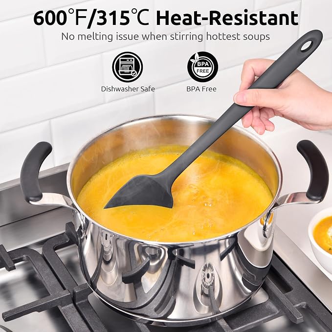 U-Taste Extra-Long 600ºF Heat Resistant Spatula Spoon: 14" Silicone Spoonula Cooking Utensils for Kitchen Use, Non-Stick Scoop Scraper with Soft Edge & Firm Core for Baking, Mixing, Serving (Black)
