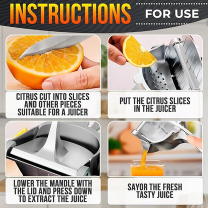 Hand Juicer Squeezer - Gets Every Last Drop Fast - Manual Juicer Hand Press for Lemon, Orange, Lime, Grapefruit and Pomegranate | 20 oz Aluminum Bowl, Pour Spout, Lemon Squeezer with Ergonomic Handle