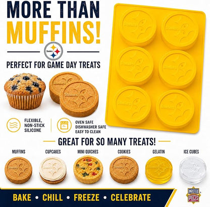 Masterpieces NFL Pittsburgh Steelers Silicone Muffin Baking Pan - Oven & Microwave Safe, Dishwasher Safe