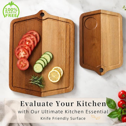 Acacia Wood Cutting Board Set of 2 (16x12, 10x8) Wooden Cutting Boards for Kitchen Non Toxic Dishwasher Safe Non Slip, Extra Large Cutting Board for Meat, Charcuterie, Chopping