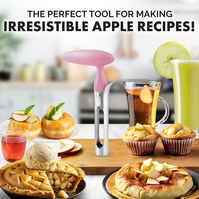Zulay Kitchen Ultra Sharp Apple Corer Tool - Stainless Steel, Sharp & Serrated Blade Cores in Seconds - Easy to Use & Clean, Durable Apple Core Remover for Apples & Small Fruits - Pink