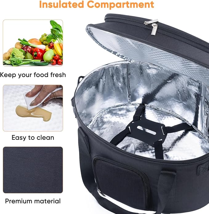 Double-Layer Slow Cooker Carrying Bag for 6-8 Quart CrockPot and Hamlton Beach Slowcooker, Travel Bag with Lid Fastener for Crock-pot, Portable Carrier with See-throught Window (BAG ONLY)