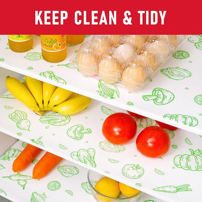 Cooyes Refrigerator Liners, Premium Absorbent Fridge Mats Non-Slip Washable, 12" x 24" Refrigerator Shelf Liners and Mats for Glass Shelves & Kitchen Cabinets, Non-Adhesive(6 PCS Green Veggie)