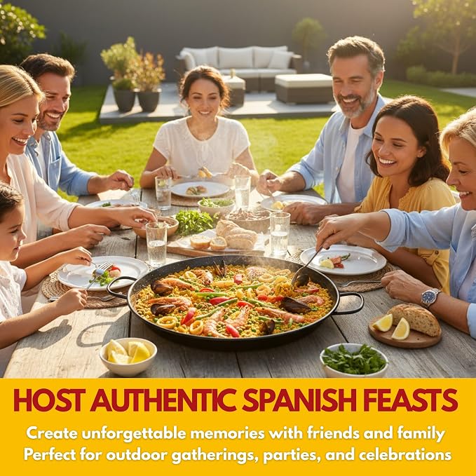 Paelluxe Paella Pan – Enamelled, No-Rust Steel Skillet – Easy-to-Clean Pan for Propane & Gas Burners – Indoor & Outdoor Cooking Cacerola Paellera Sarten – 22 Inch, for 16 Servings