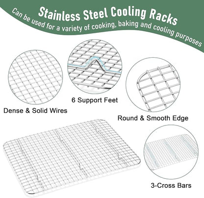 Homikit Baking Sheet with Wire Rack Set (1 Pan+1 Rack), 16" x 12" Stainless Steel Cookie Bacon Pan for Oven, Nonstick Jelly Roll Pan Baking Tray with Grid Cooling Rack for Cook Roast, Dishwasher Safe