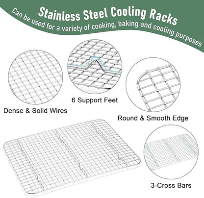 Homikit Jelly Roll Pan with Cooling Rack Set (2 Pans+2 Racks), 16" x 12" Stainless Steel Baking Sheet Tray with Wire Grid Rack, Cookie Bacon Pan for Oven Cook Roast, Rust Proof & Nonstick