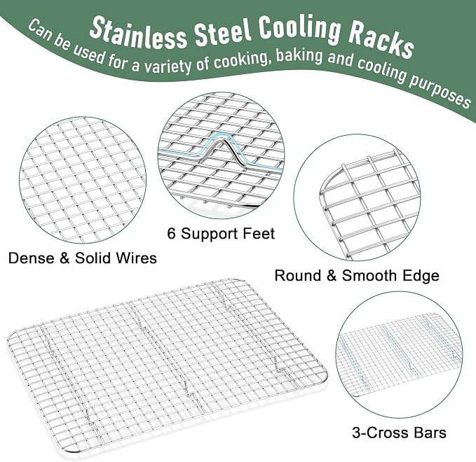 Homikit Baking Half Sheet with Rack Set (2 Pans+2 Racks), 18" x 13" Stainless Steel Cookie Sheets Pan with Wire Cooling Racks for Baking, Nonstick Large Bacon Crisp Trays for Oven, Non Toxic