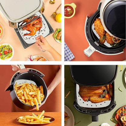 HOFHTD Air Fryer Liners, 200Pcs Disposable Square Liners, Perforated Sheets for Baking, Air Fryer & Bamboo Steaming Basket (White)