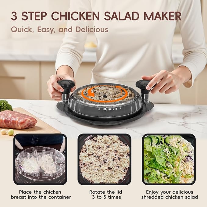 XL 11" Chicken Shredder, Large Pro Meat Shredder Tool Twist with Ergonomic Handle, Strong Non-Slip Base, Dishwasher Safe, Kitchen Chicken Grinder for Ground Food, Vegetables, Black