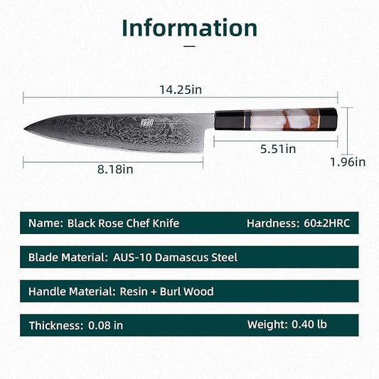 FINDKING 8 Inch Japanese Professional Chef Knife, Damascus Kitchen Blade for Sharp, Sturdy Cuts & Daily Cooking (BLACK-ROSE Series)