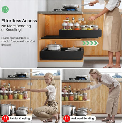 Pull out Cabinet Organizer, Expandable(12"-20") Heavy Duty Slide out Drawer Fixed with Adhesive Nano Film for Pots, Roll out Shelf Storage for Kitchen Base Cabinet Organization, Pantry, Bathroom