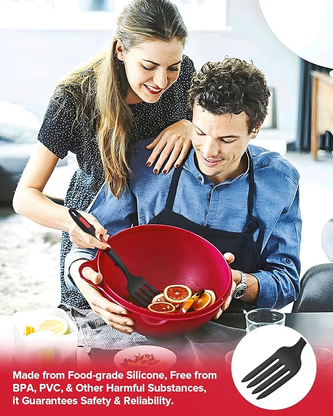 Silicone Flexible Cooking Fork, 11.6 Inch Heat Resistant, Large Non Stick, Mash Food, Whisk Eggs (BR)