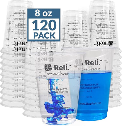 Reli. (120 Pcs) 8 oz Paint Mixing Cup/Resin Mixing | Disposable Measuring Cups | Clear Plastic Measure | Use for Paint, Epoxy Resin, Pigments