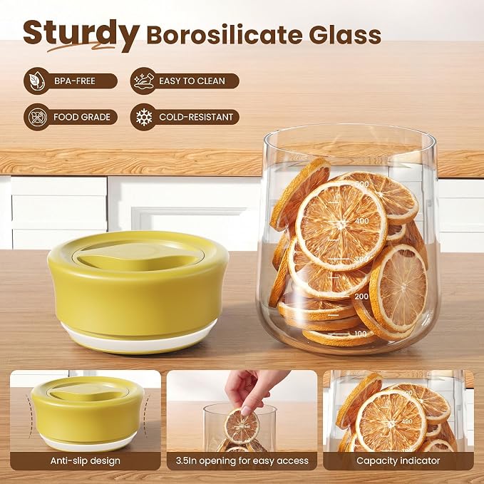 OURCABECUE Wide Mouth Mason Jar 16oz, Newly Upgraded Easy Open Rotating Lid, Food Grade Glass Storage Jar for Overnight Oats Yogurt Snacks Candy Jars