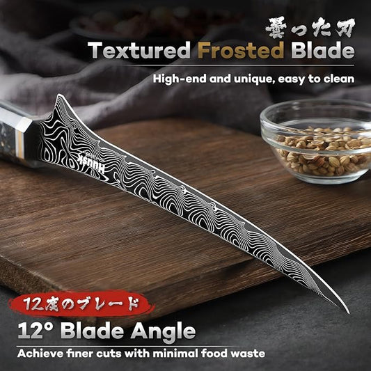Huusk Damascus Fillet Knife 7 Inch, Ultra Sharp Japanese Boning Knife for Meat Poultry Chicken Trimming, Fish Knives with Resin Handle, Gifts for Men Women