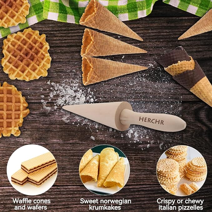 Wood Cone Roller Pizzelle Roller Krumkake Ice Cream Cone Roller Mold Natural Waffle Cone Roller Wooden Mini Waffle Cones Pastry Decorating Baking Pastry Tool Cone Mold Pizzelle Makers Pastry Roller