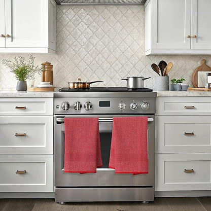 Mordimy Premium Kitchen Towels 6 Pack (18 x 28 Inches, Red), Large Cotton Kitchen Hand Towel, Flat & Terry Dish Towels for Drying Dishes, Super Absorbent Tea Dishtowels Set with Hanging Loop